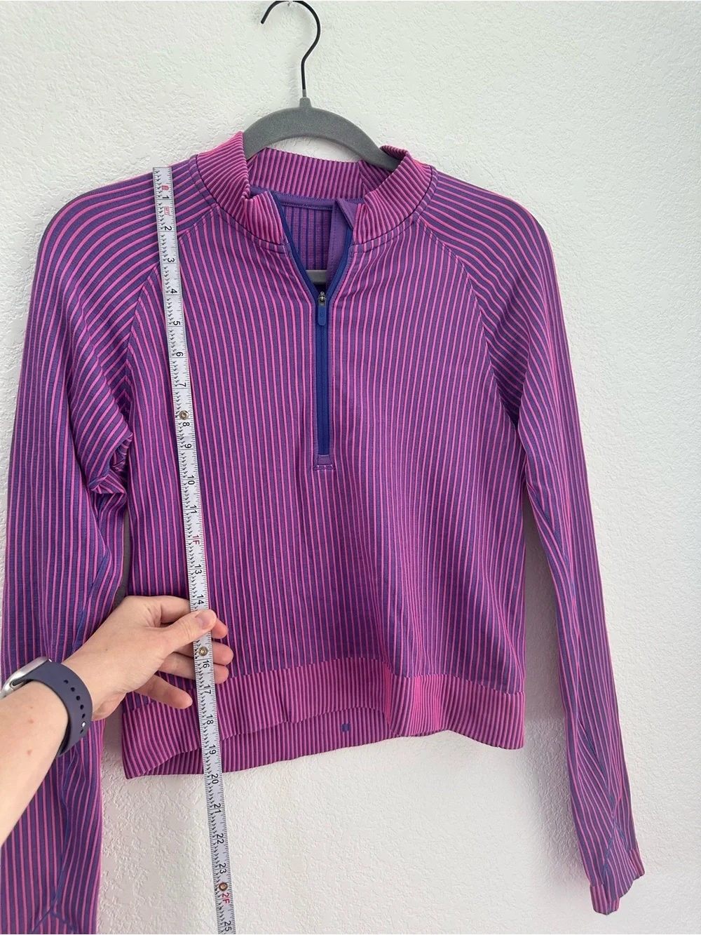Lululemon Rest Less Cropped Half Zip Top Psychic Sonic Pink Purple Ribbed Size 2